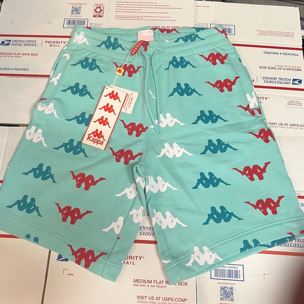 Kappa Men's Aqua Shorts with Red and White Logo